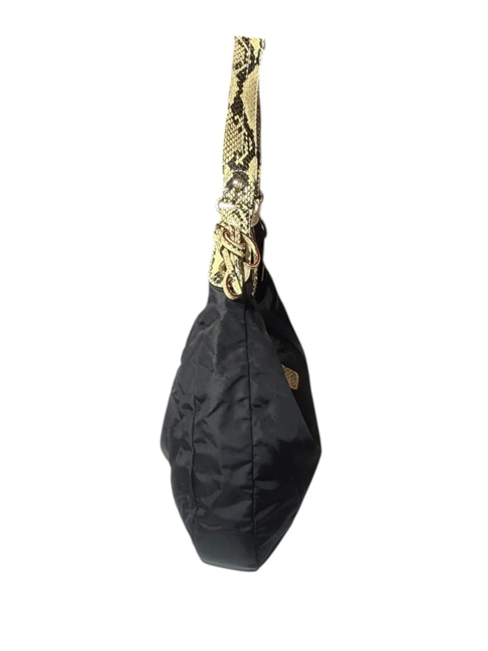 Kate Spade Nylon Black Hobo Shoulder Bag with Gold Snake-Print Trim